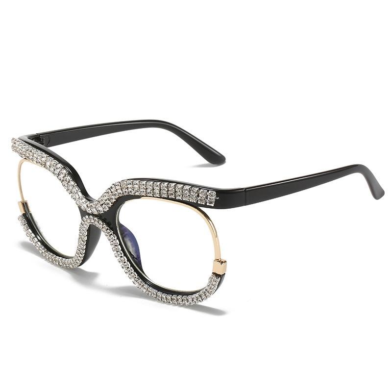 Diamond owl large frame glasses frame new trendy flat glasses ins Internet celebrity anti-blue light European and American glasses frame
