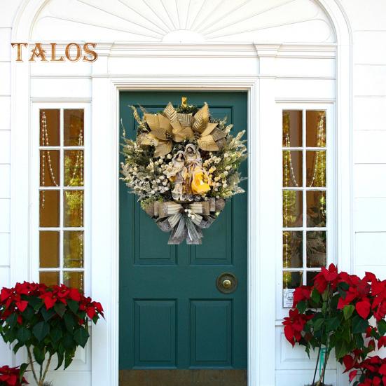 Венок Святого Семейства, рождественский венок с искусственными ягодами, шишкой, зимний религиозный венок на входную дверь с фигуркой Иисуса для дома