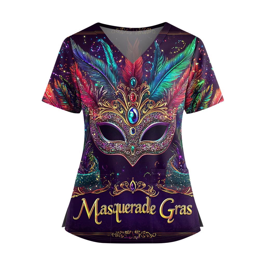 Женская футболка для сиделки с принтом, V-образным вырезом, двумя карманами, короткими рукавами, разрезом по подолу, униформа для сиделки