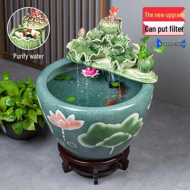 Цзиндэчжэньский аквариум для золотых рыбок: Напольный керамический водный объект для балкона, офиса или гостиной.