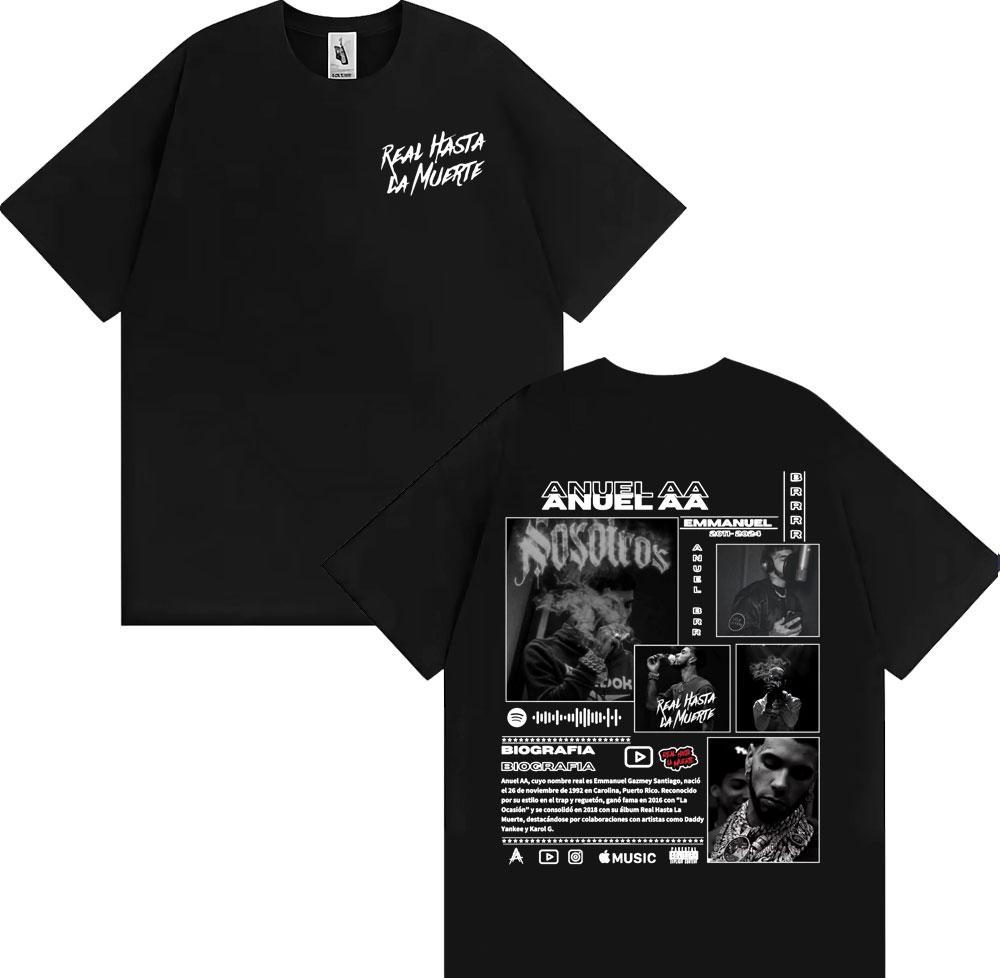 Anuel AA Rhlm 2 Real Hasta La Muerte Album T Shirt Mens Clothing Harajuku Gothic Vintage Tshirts 100 Cotton Oversized Tshirt
