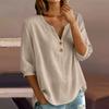 Женская повседневная рубашка-henley из смешанного льна с пуговицами, рукав три четверти, легкий свободный топ для повседневной носки