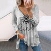 Women Autumn Letter Bees Printed Long Sleeve T-Shirts Loose V-Neck Plus Size Tee Shirt Tops Comfy Blouse