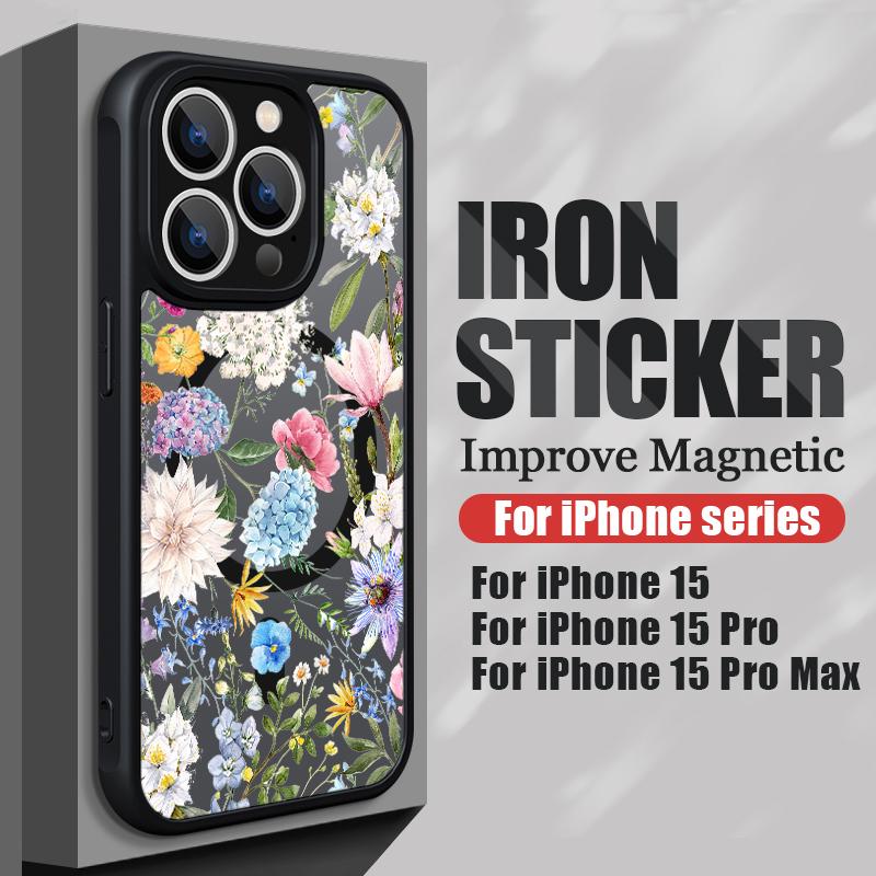 Матовый чехол с цветочным принтом и магнитами для iPhone 17 Air 16e 16 15 14 13 12 Pro Max 11 Для беспроводной зарядки Magsafe Жесткая крышка для телефона