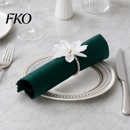 Napkin Ring 6Pcs White Lotus Rings, Chiffon Flower Metal Holders, Faux Soft Fabric Pearl Dinner Rings for Wedding Bridal Shower Table