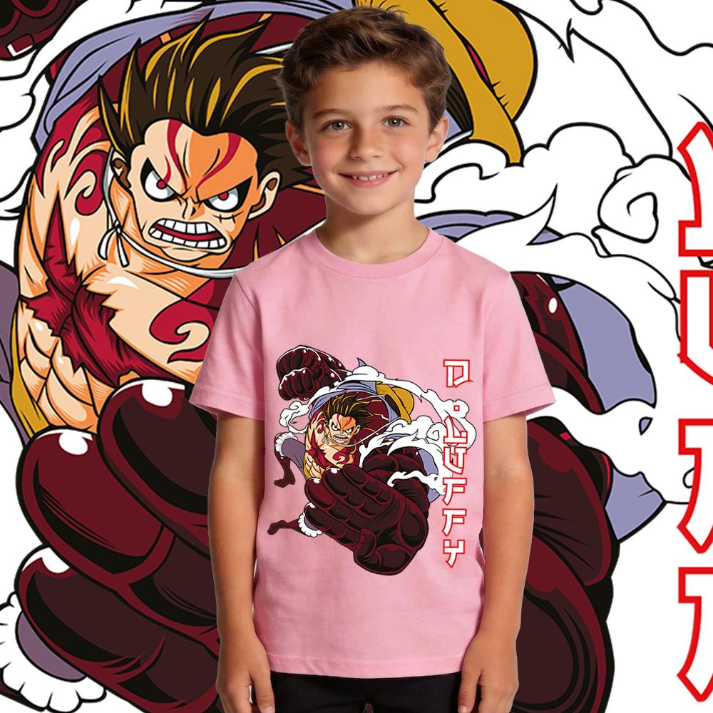 One Piece Luffy Gear 4 Anime Print Cotton T Shirt Boys Girls Casual Short Sleeve Kids Clothing Top