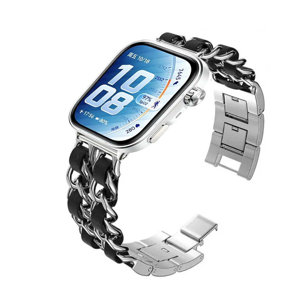 Металлический+Кожаный ремешок для Huawei Watch Fit 2 3 4 4Pro 5 5pro Удобные сменные браслеты Аксессуары для Huawei Watch Fit5 Fit4 Pro Fit3 Fit2 Ремешок