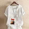 Women's Fashion Cute Cat Prined Short Sleeve T-shirt Loose Cotton Shirt Casual Loose Summer Blouse Tops Plus Size