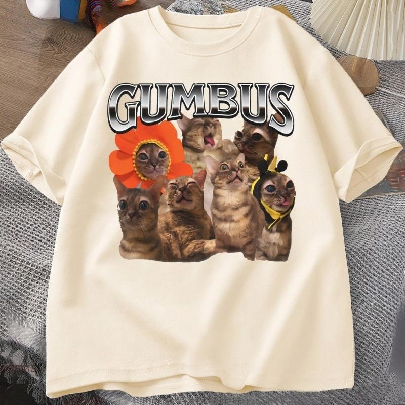 Gumbus Cat Funny Meme Tshirt Cotton Shortsleeved Unisexs Casual Tops Harajuku Oversize Tee Cotton Fashion Streetwear Tops