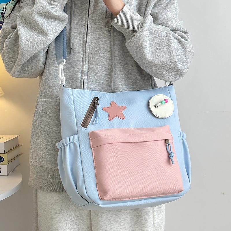 Сумка на плечо в стиле колледжа, контрастных цветов, для поездок на работу, портативная сумка-тоут большой вместимости, милая маленькая свежая студенческая сумка для занятий с репетитором