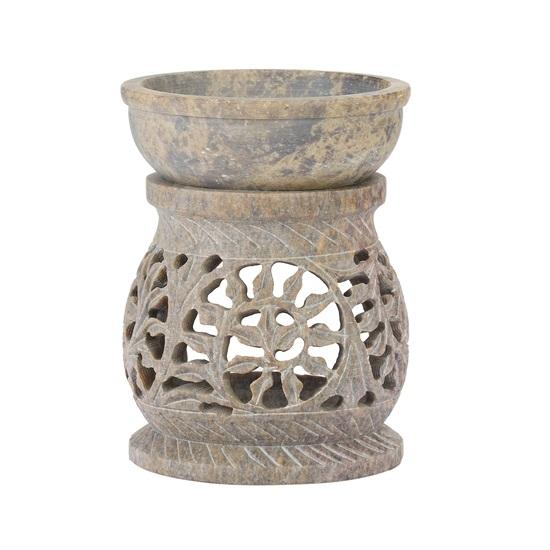 Подставка для аромадиффузора из мыльного камня ручной работы с 2 чайными свечами и маслом могры 2,5 мл