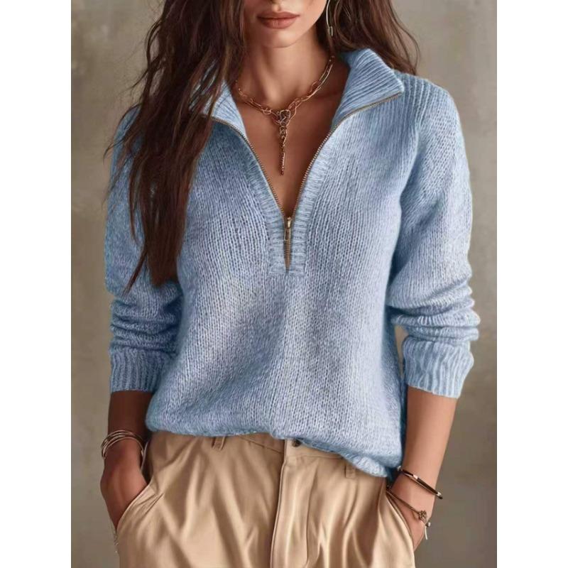 Women S Knit Half Zip Casual Solid Long Sleeve Sweater