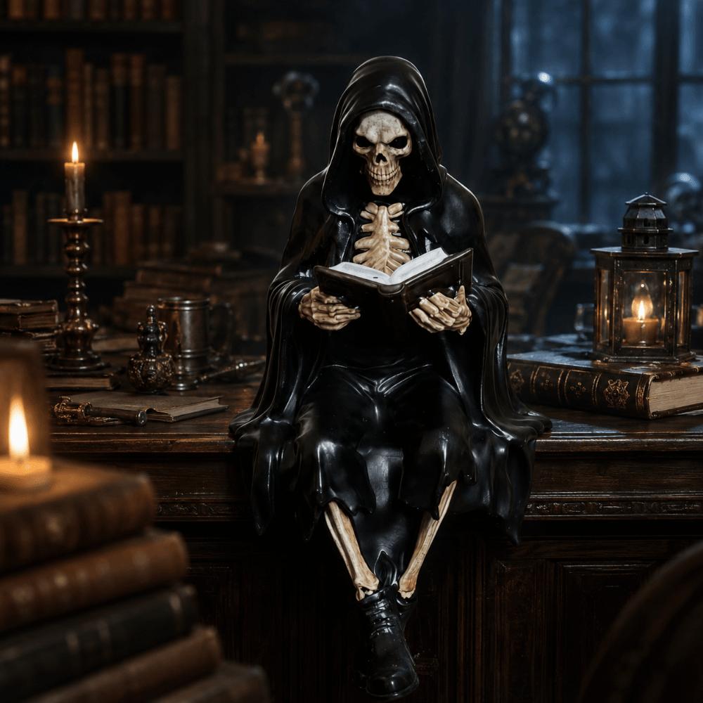 Decoration Skeleton Figurine Halloween Desktop Ornaments Reading Men Statue Mystery Display