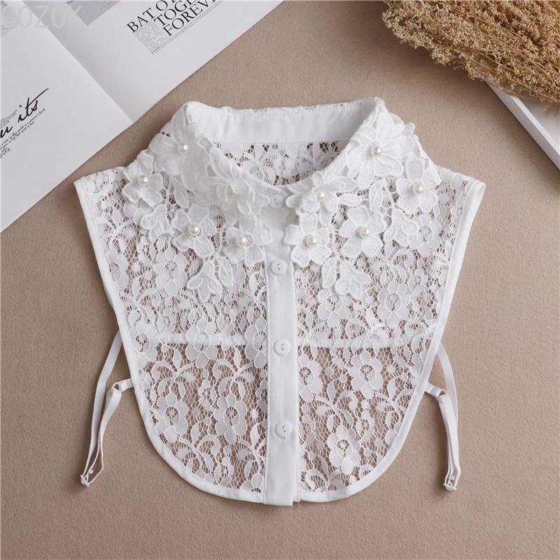 Women's Solid Colour Black White Vertical Small Flip Collar Versatile Shirt Jumper Jumper Fashion Lace False Collar Four Seasons