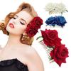 Festival Bridesmaid Hair Jewelry Red Rose Hairpin Bridal Flower Hair Comb Wedding Accessories
