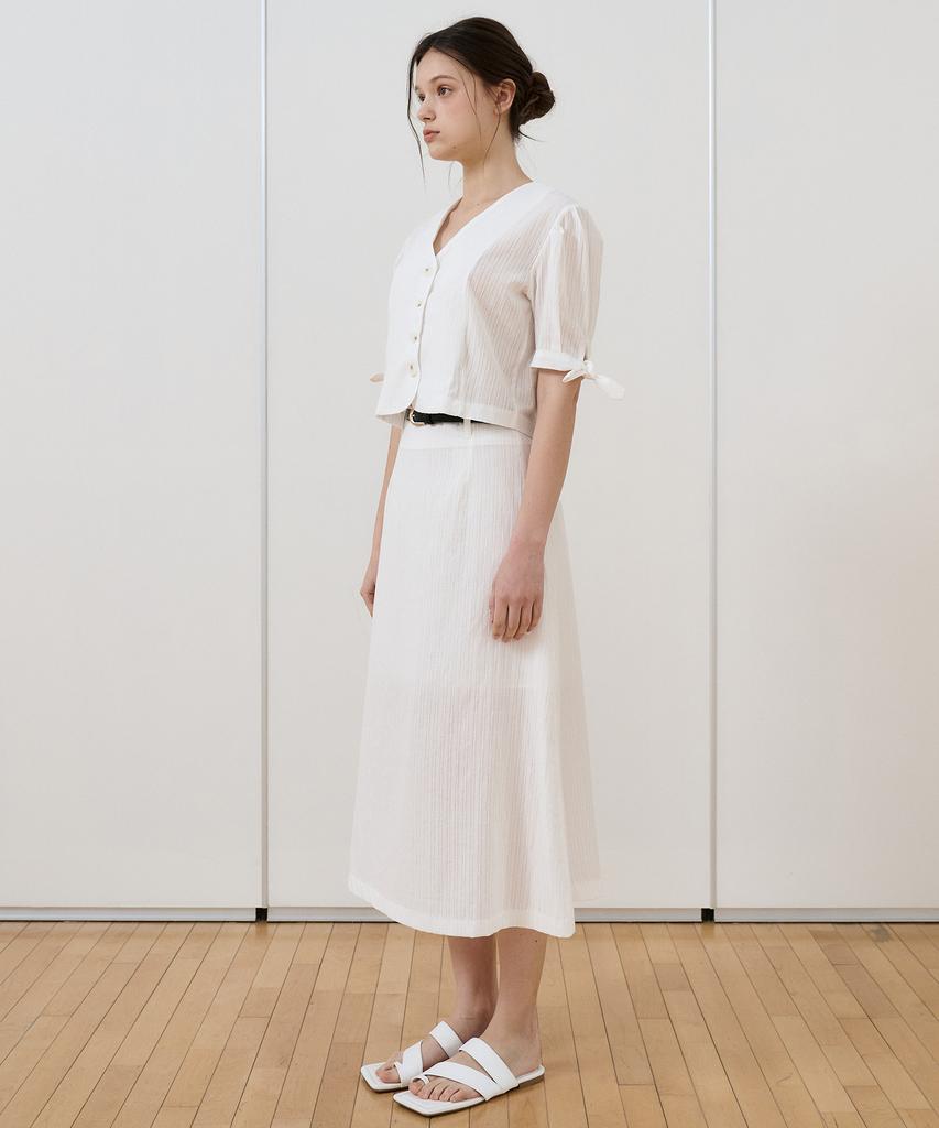 Bye Bye Seop [Set] Ribbon Sleeve Cotton Blouse + Long Skirt White