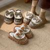 Мода Женщина Ретро Мода Бант Хлопковые Тапочки Женские Осенне-Зимние Домашние Тапочки Зимние Теплые Мягкие Плюшевые Девочки Хлопковая Обувь