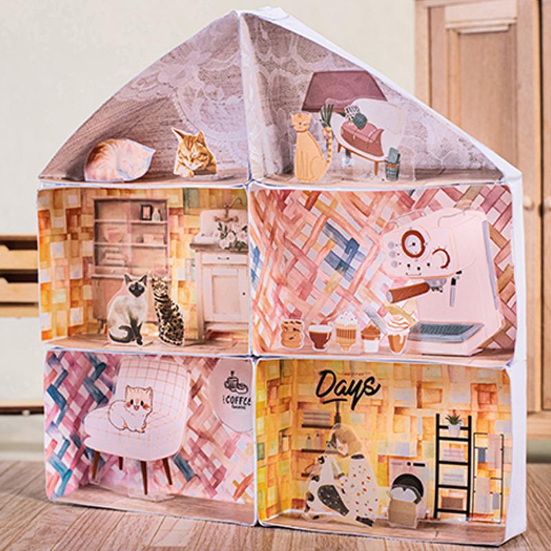 1 пакет Серия Cat Home Diary Книга наклеек для ландшафтного дизайна дома Скрапбукинг Наклейки Подарки для студентов Офисные принадлежности Канцелярские товары