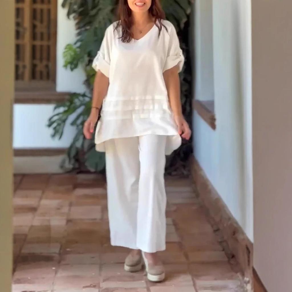 Весенний новый женский комплект из двух предметов: рубашка и брюки большого размера, рубашка, брюки с высокой посадкой, свободного кроя