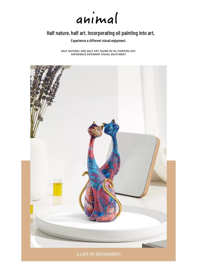 Фигурка кошки в европейском стиле с имитацией текстуры дерева - Декор из смолы ручной работы на День святого Валентина