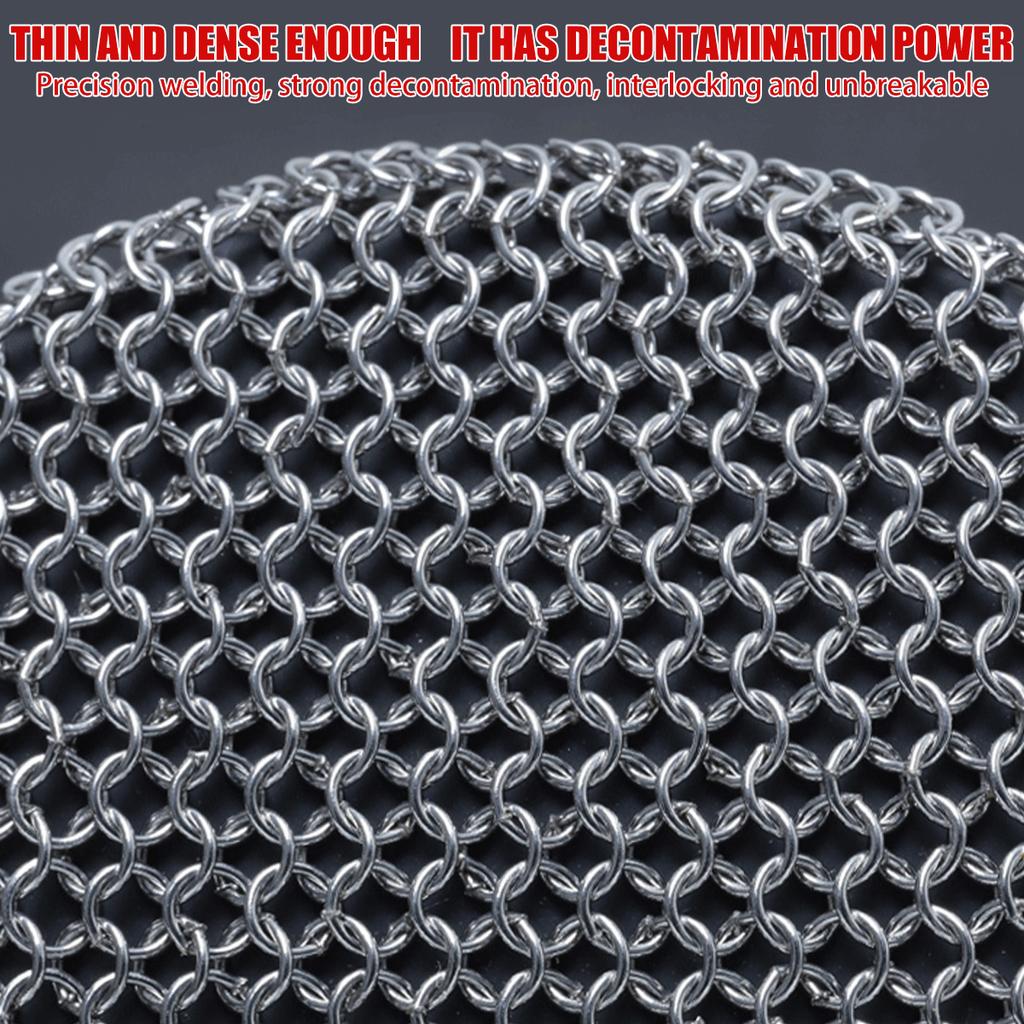 Cast Iron Scrubber 316 Stainless Steel Cast Iron Scrubber with Handle Steel Wool Scrubber Round Chainmail Scrubber Brush