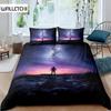 Aurora Duvet Cover Set Galaxy Bedding Set Purple Starry Sky Quilt Cover Outer Space Universe Astronaut Comforter Cover for Kids