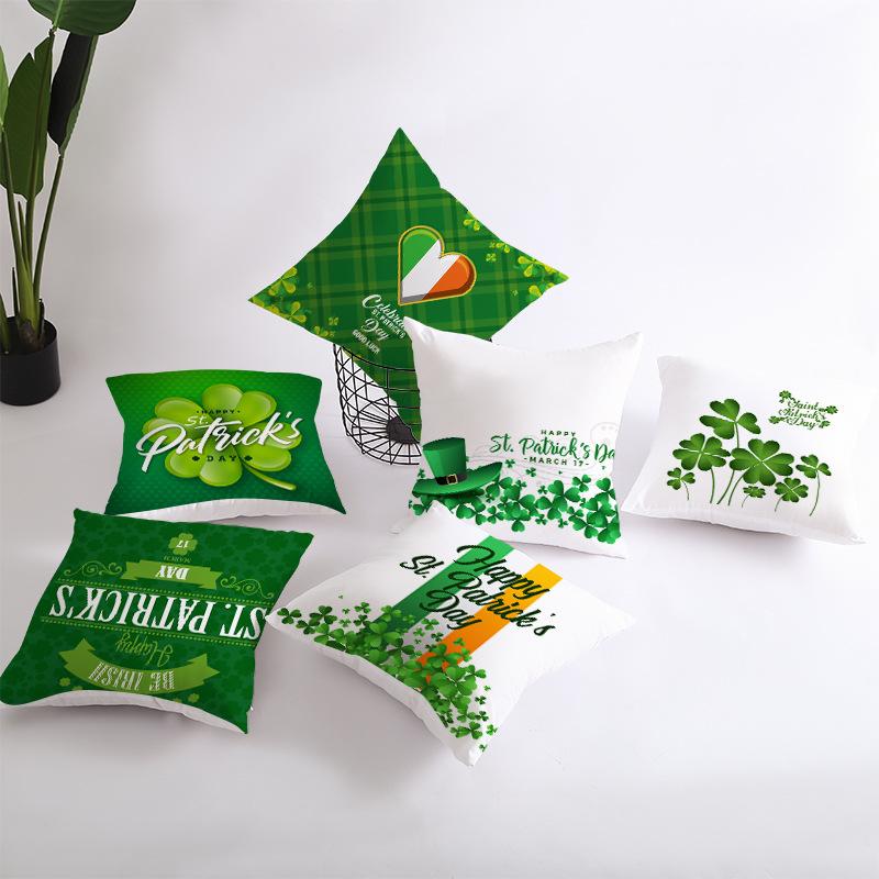 Дом Ст. Подушка из зеленого персикового бархата на День Святого Патрика, Наволочка с четырехлистным клевером на Национальный день