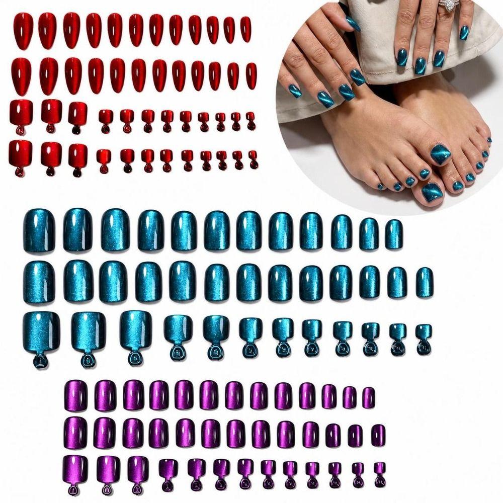 48Pcs Sea Blue False Nails Set Glossy Finish Short Tip Toenail For Fingernails & Toenails