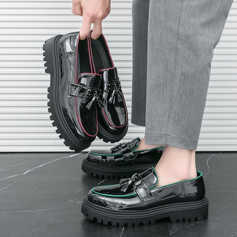 Модная обувь Lefu для мужчин, из ПУ, на толстой подошве, износостойкая кожаная обувь, британская деловая офисная, модные туфли с кисточками, размеры 38-46, мужская обувь