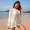 Плюс Размер Женский Новый Летний Трикотаж Однотонный Свободный Круглый Вырез Бикини Пляжный Халат
