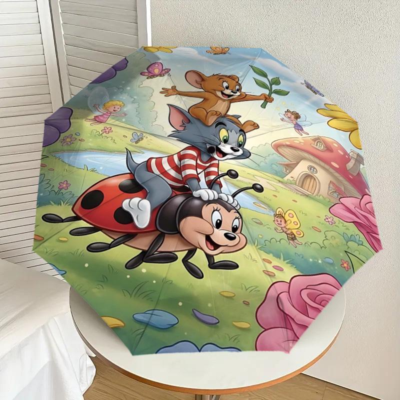 1pc Tom and Jerry Automatic Open/Close Umbrella Compact Folding Umbrella with 8-Rib Shaft lightweight esign, for Women/Men1154A