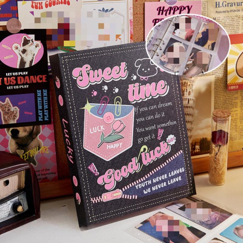 Y2K American Retro Pink Black Butterfly Card Альбом Эстетическая лазерная обложка Girl Kpop 3-дюймовая фотокарточка Сборник Книга 80 шт. Слот для карт