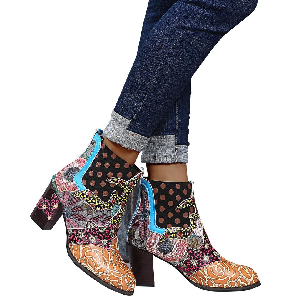  Сапоги Женская обувь Короткие сапоги с принтом Зимние и осенние ботинки