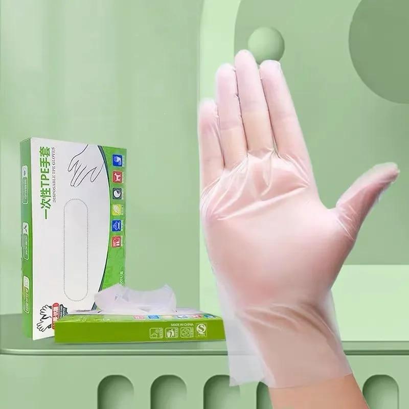 100 шт./кор. пищевые одноразовые прозрачные перчатки из ТПЭ, многофункциональные бытовые извлекаемые утолщенные одноразовые резиновые перчатки
