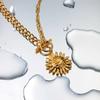 Waterproof Vintage Sun Pendant Necklace Gold Color Sun Flower Geometric Neck Chain  Women