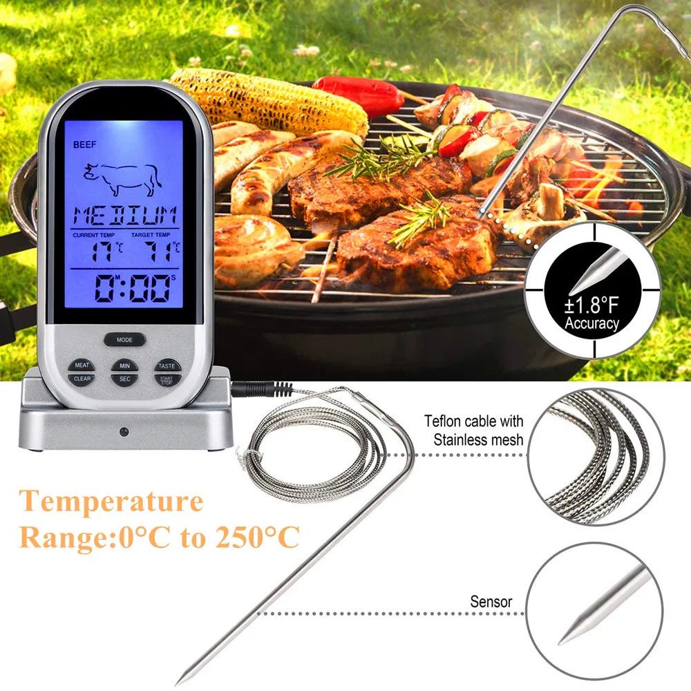 Wireless Digital Meat Thermometer with Probe for Grill Smoker BBQ Food Oven Thermometer with Timer Alarm Kitchen Tools