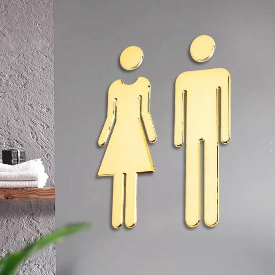 2Pcs Acrylic Bathroom Mirror Sign Adhesive Restroom Door Toilet 3D Sign Business Restaurant Office Hotel Washroom Wall Identification Signage