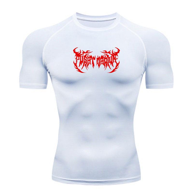 Men's Quick Dry Compression Workout T-Shirt, Stylish Spiky Red Art Print Athletic Short Sleeve Top for Gym Running Fitness Training