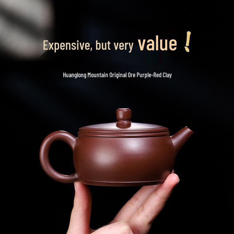 Yixing Purple Clay Teapot 180ml, Gongfu Tea Gift - Original Purple-Red Clay, Snap Lid, Well-Shaped for Home Use