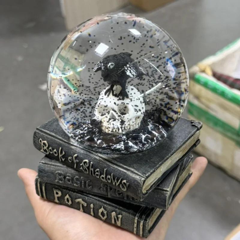 Готический Хрустальный Шар Ворон Череп Книга Снежный Шар Статуэтка Хэллоуин Украшение Колдовство Настольное Украшение Декор Комнаты Дома Подарок