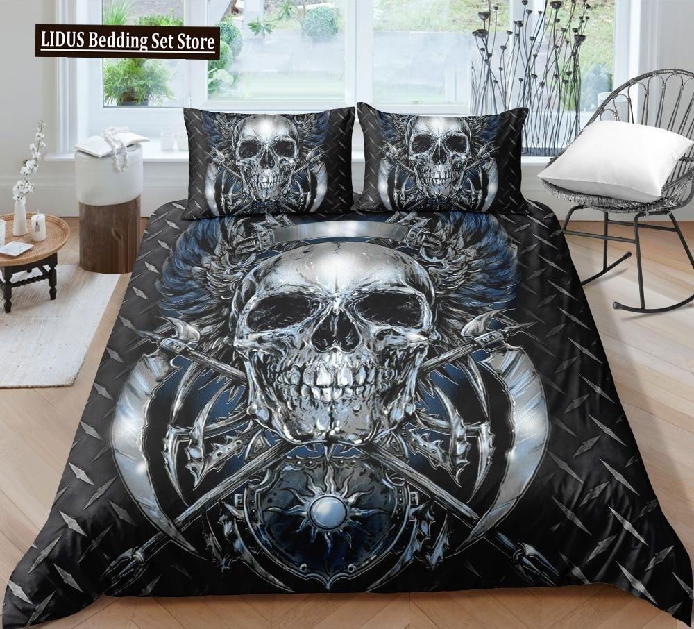 Комплект пододеяльника Skull Chevalier размера King, постельное белье с ужасным скелетом, покрывало на День мертвых, 2/3 предмета для мальчиков, мужчин, подарки