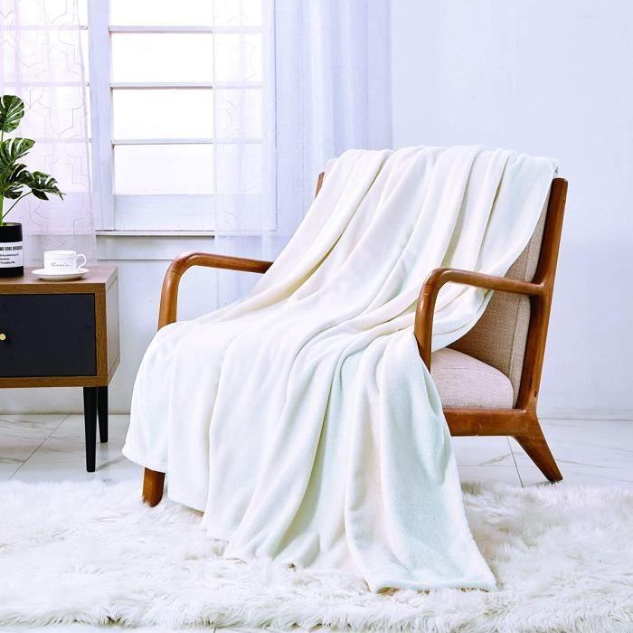 Plaid - WAVVE - Couverture Polaire Flanelle - 150x200cm - Blanc Beige - Hypoallergénique