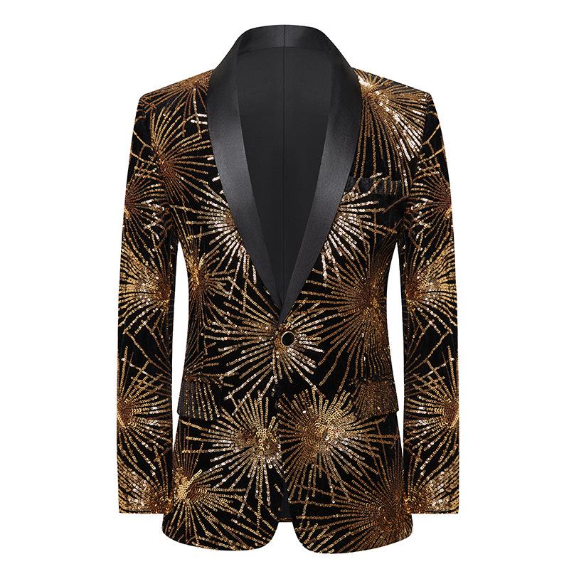 Мужской модный пиджак-смокинг с пайетками для сценических выступлений