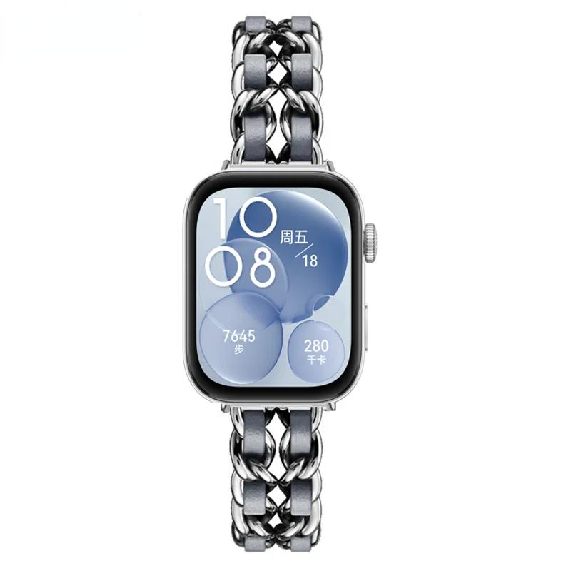 Кожаный + металлический ремешок для часов Huawei Fit 3, сменный ремешок для умных часов, браслет, браслет, аксессуары для Huawei Fit2