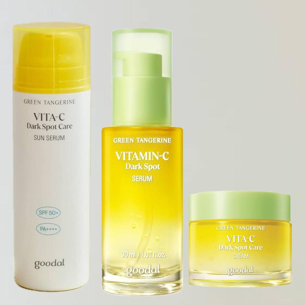 Goodal Green Tangerine Vita C Сыворотка для ухода за темными пятнами 40 мл+Сыворотка для загара 50 мл+Крем 50 мл