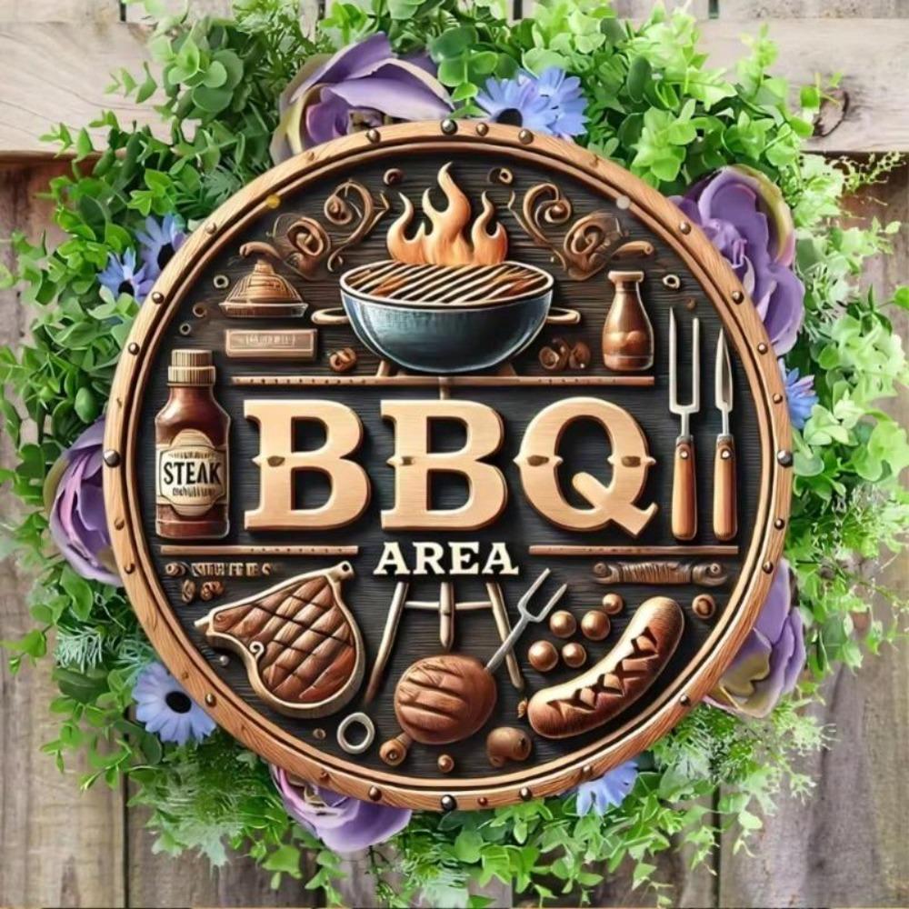 Vintage Metal Wall Art 8 Inch Round Aluminum Grill Sign for Outdoor Patio Garden Garage Decoration