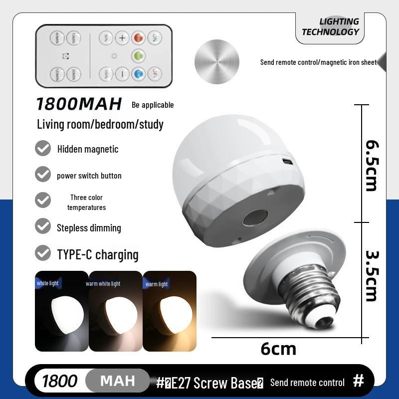 Беспроводная RGB LED лампочка с магнитом и зарядкой Type-C для дома, кемпинга и использования на открытом воздухе