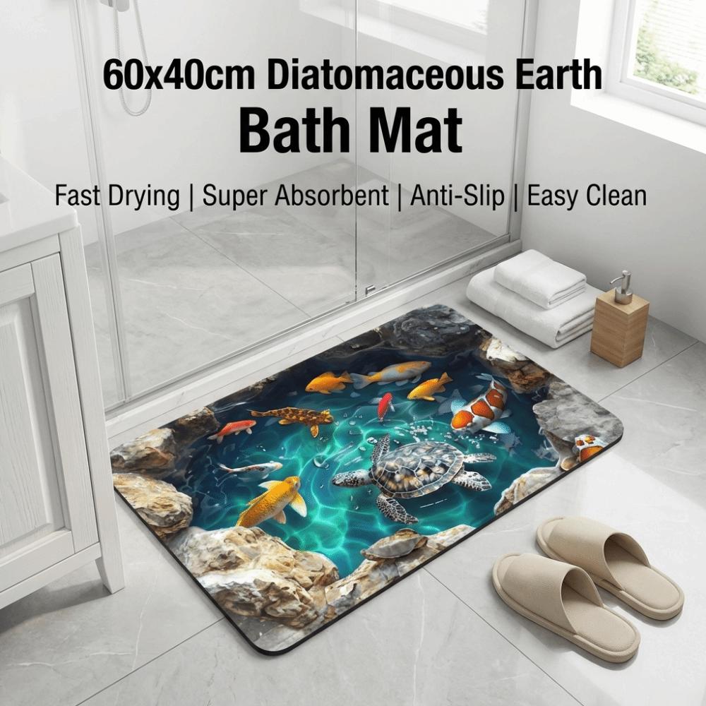 Turtle Koi Printed 3D Visual Effect Mat 2D Flat Door Rug Floor Mat Thickened Bathroom Mat Kitchen