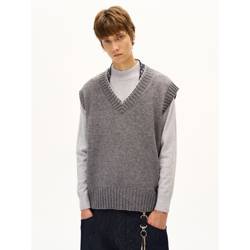 Вязаный жилет Madwitch в стиле ретро с высоким чувством стиля из шерсти для мужчин и женщин, универсальный свитер с V-образным вырезом ручной вязки для осени