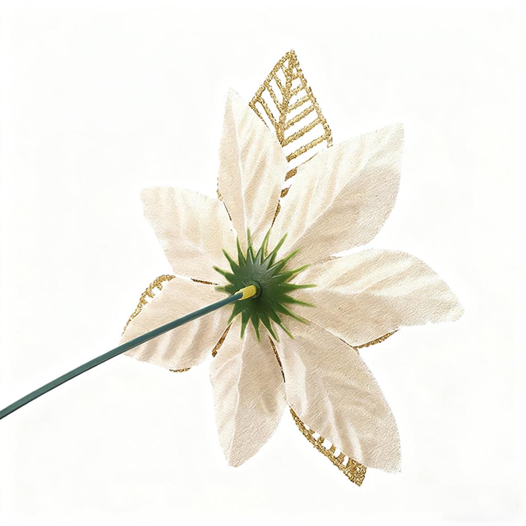 Glitter Poinsettia 5.5 Inch Artificial Flower Christmas Clip Stem Christmas Tree Ornaments For Wedding Party Wreath Decoration